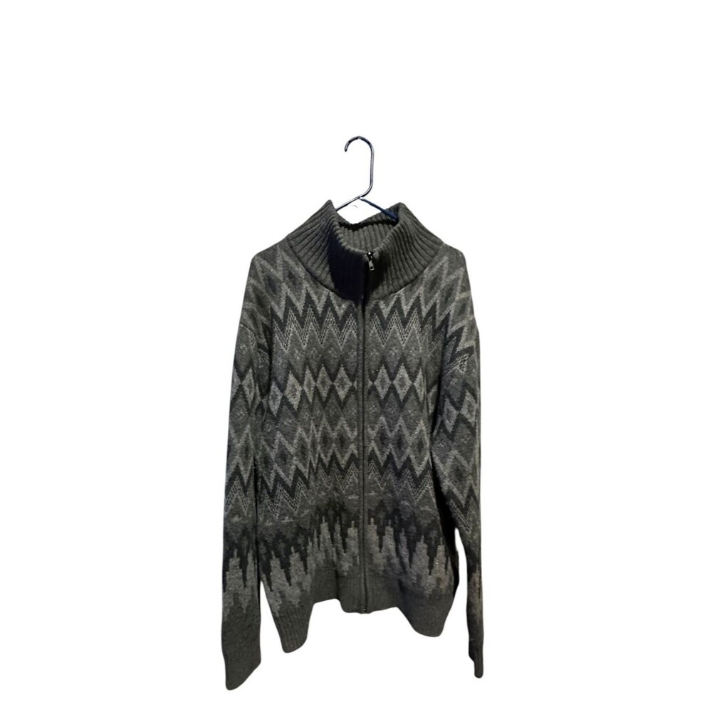 Stetson Mens Wool Blend Aztec Patterned Cardigan Sweater Full Zip XL Gray